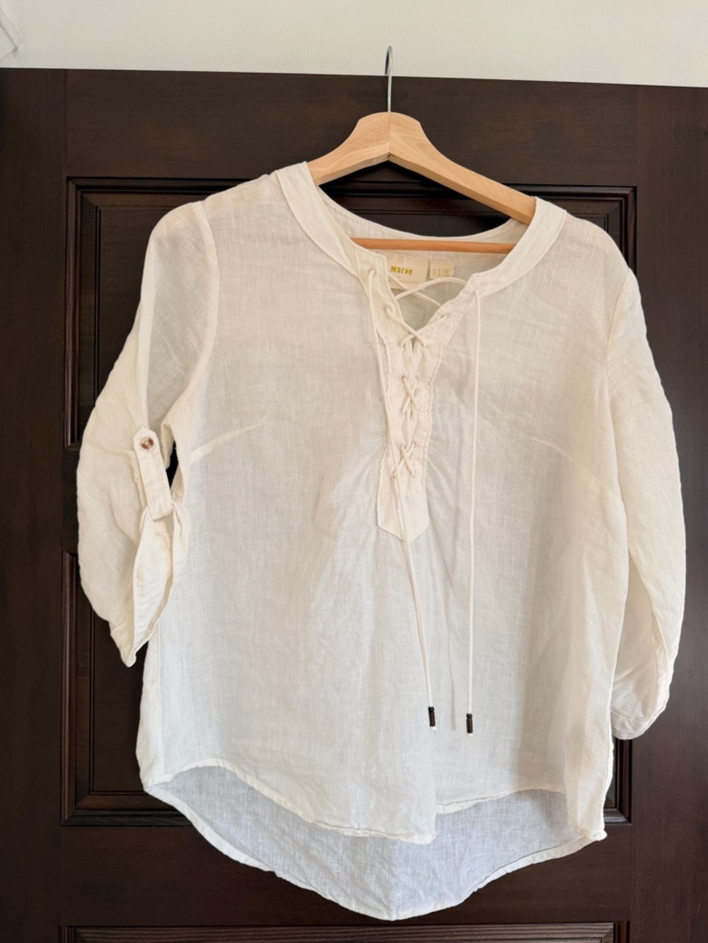Maeve Ivory Lace-Up Linen Tunic Top